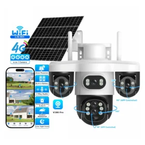 دوربین مینی اسپیددام چرخشی سیمکارتی با پنل خورشیدی 3 لنز قابل تنظیم 5مگاپیکسل V380 Pro
