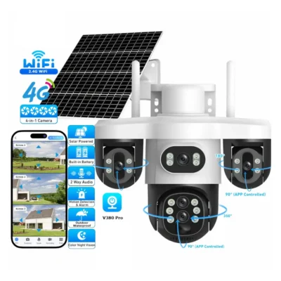 دوربین مینی اسپیددام چرخشی سیمکارتی با پنل خورشیدی 3 لنز قابل تنظیم 5مگاپیکسل V380 Pro