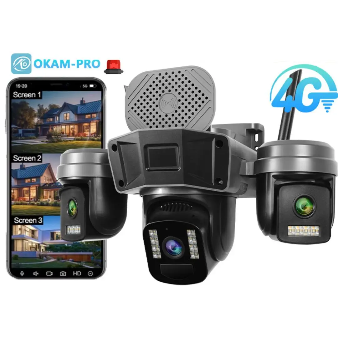دوربین مینی اسپیددام چرخشی 4 لنز سیمکارتی 5مگاپیکسل آژیردار Okam Pro دید در شب رنگی دوربین مینی اسپیددام چرخشی 4 لنز سیمکارتی 5مگاپیکسل آژیردار Okam Pro دید در شب رنگی