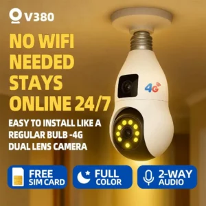 دوربین لامپی سیم‌کارتی چرخشی V380 PRO